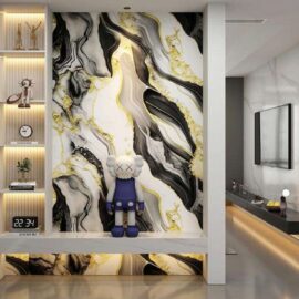 UV Marble Sheet Roll – Black Gold Abstract Design (JC-002)